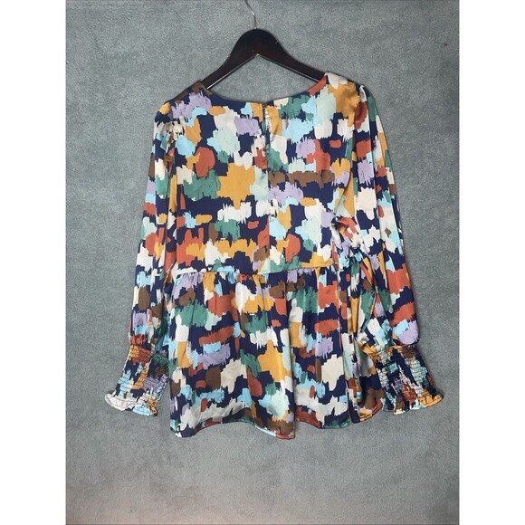 Entro Womens Balloon Sleeve Top Blouse Large Boho Artsy Festival Peasant Retro - Picture 12 of 12